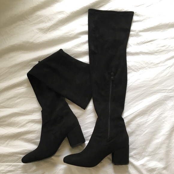 Black Faux Suede Knee high thigh boots - Picture 3 of 3